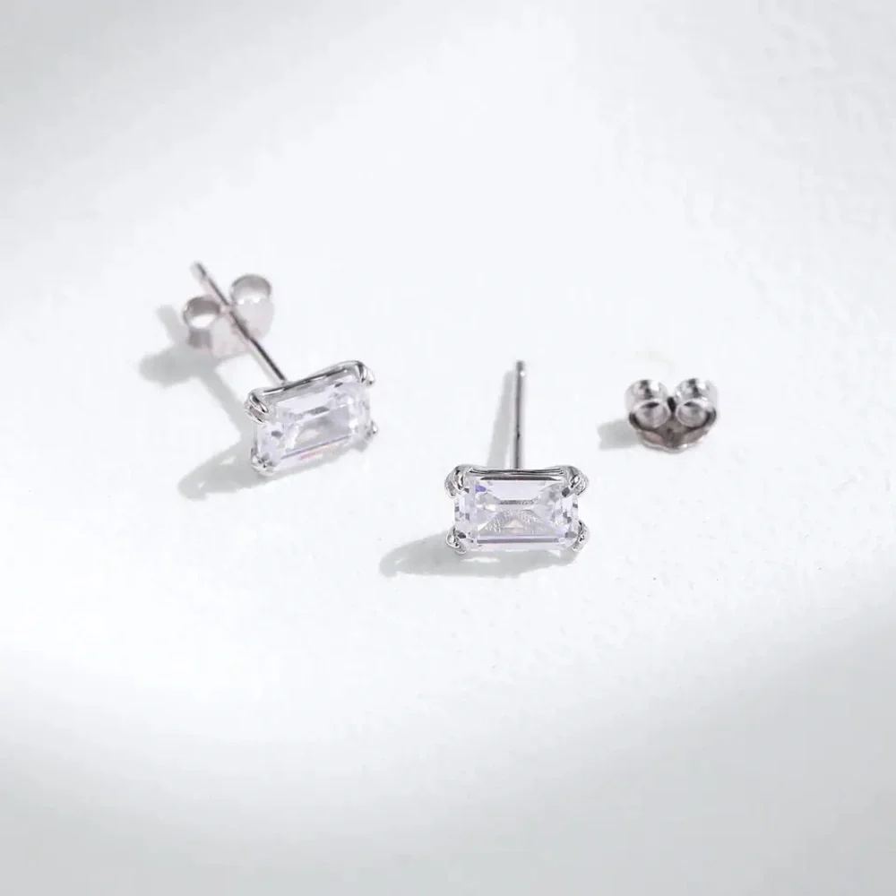 Anthro Studs 925 Sterling Silver Emerald Cut Stud Earrings Hypoallergenic